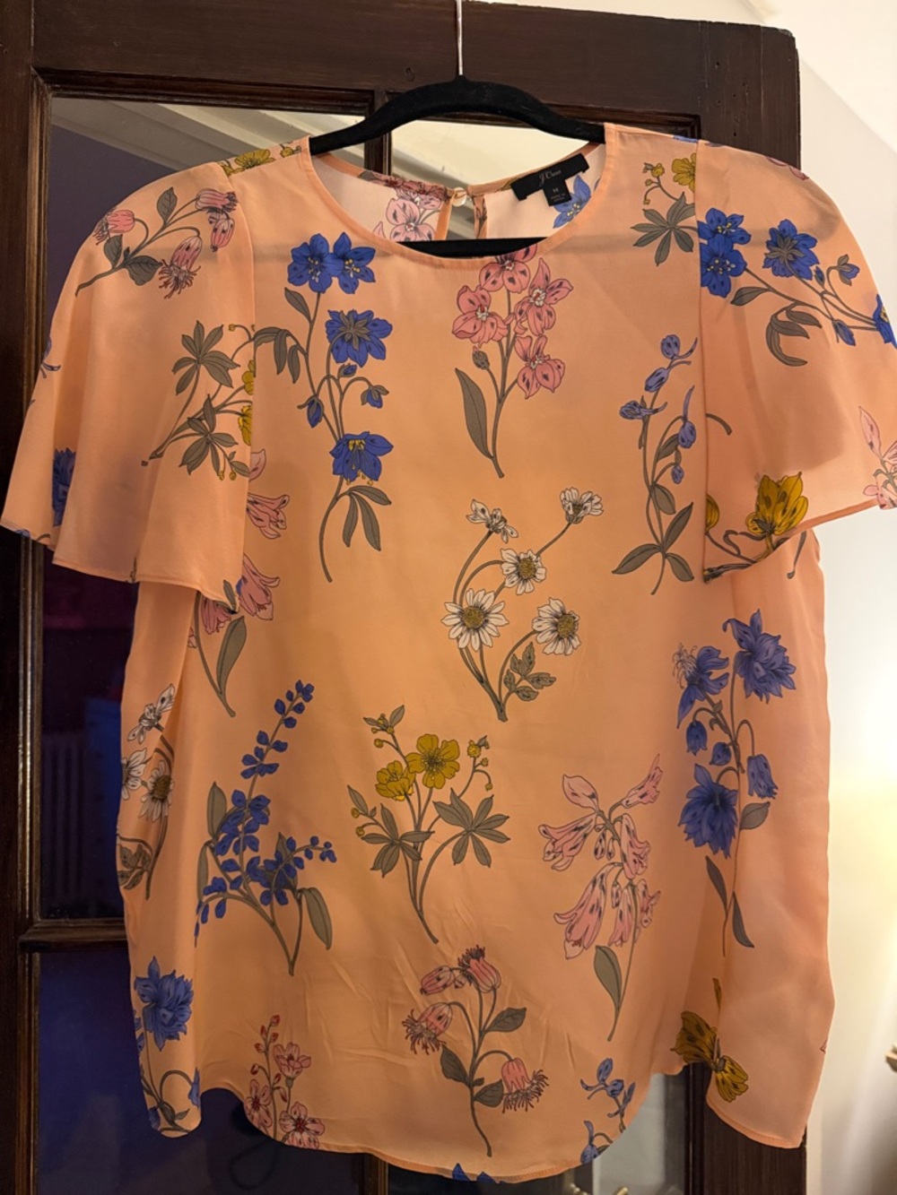 Peach Floral Flutter Sleeve Blouse